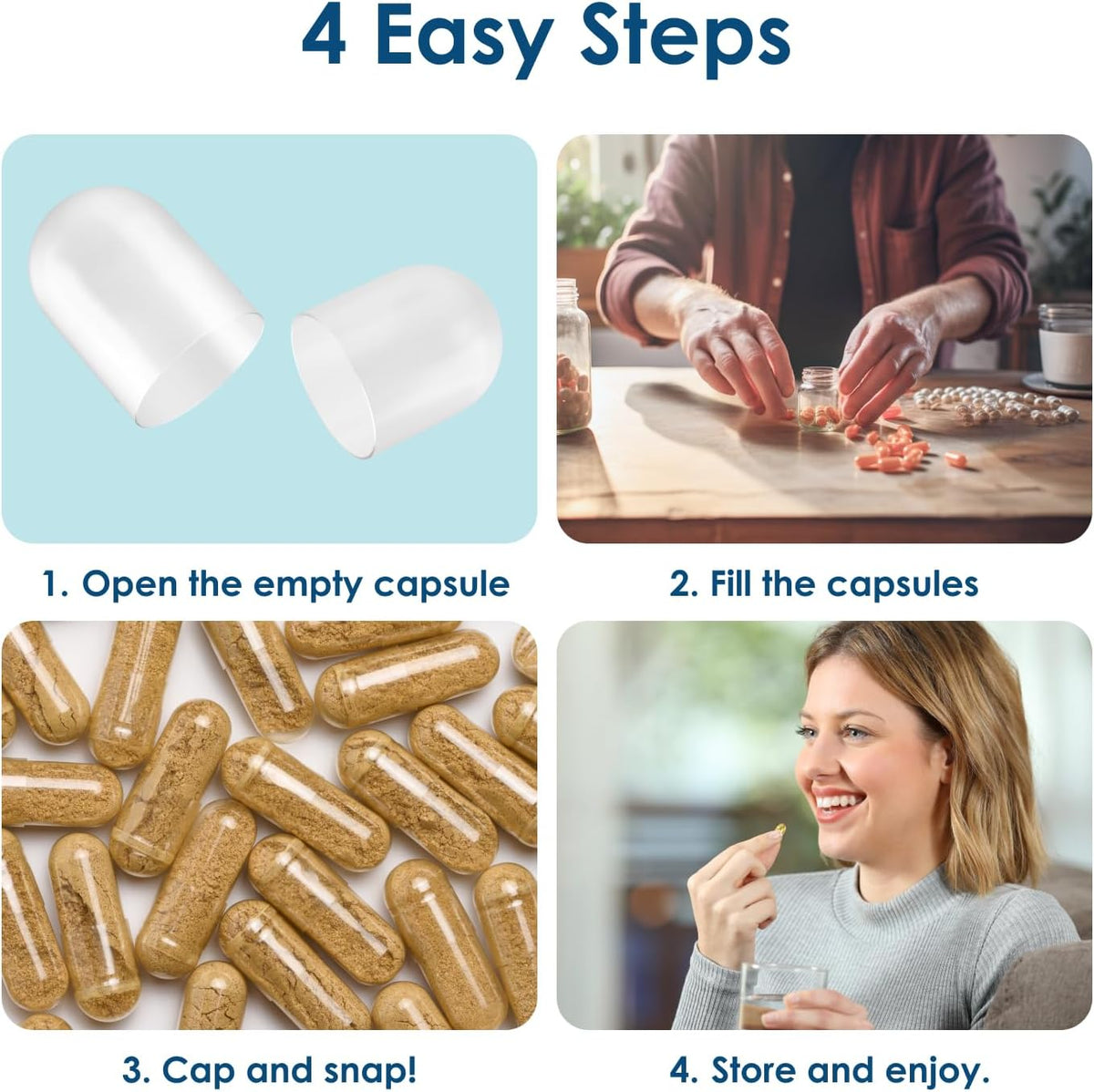 Capsuline Size 3 Empty Gelatine Capsules, White/Clear - 1000 Count - görsel 7