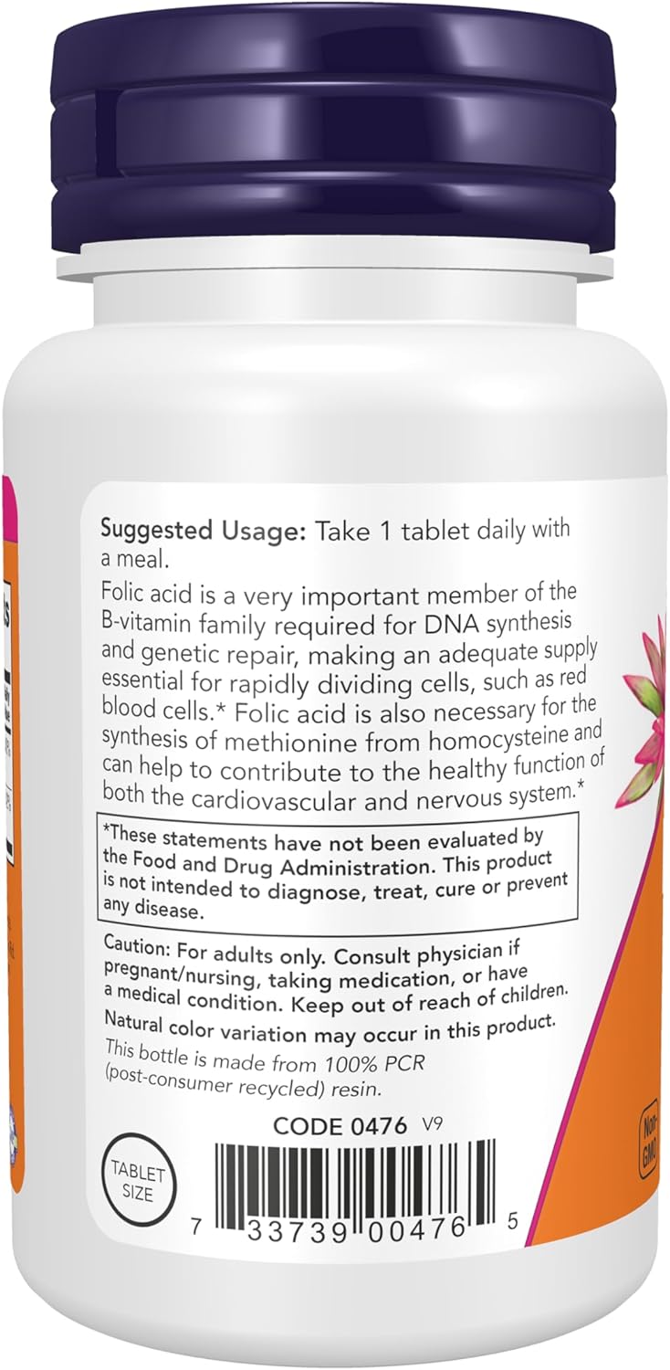 NOW Foods Folic Acid 800 mcg Tablets, Pack of 2 - görsel 2
