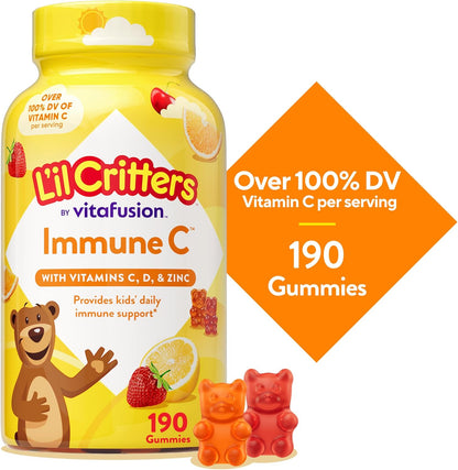 L'il Critters Children's Immune C | Vitamin C and Zinc Gummies | 190 Count | Assorted Fruit Flavours | Gluten and Dairy-Free Children's Gummy Supplement