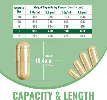 ATNreuro Size 1 Empty Vegan Capsule with 2 Micro Spoons - 100 Count Vegetarian Capsules - Empty Pill Capsules for Powders Supplements