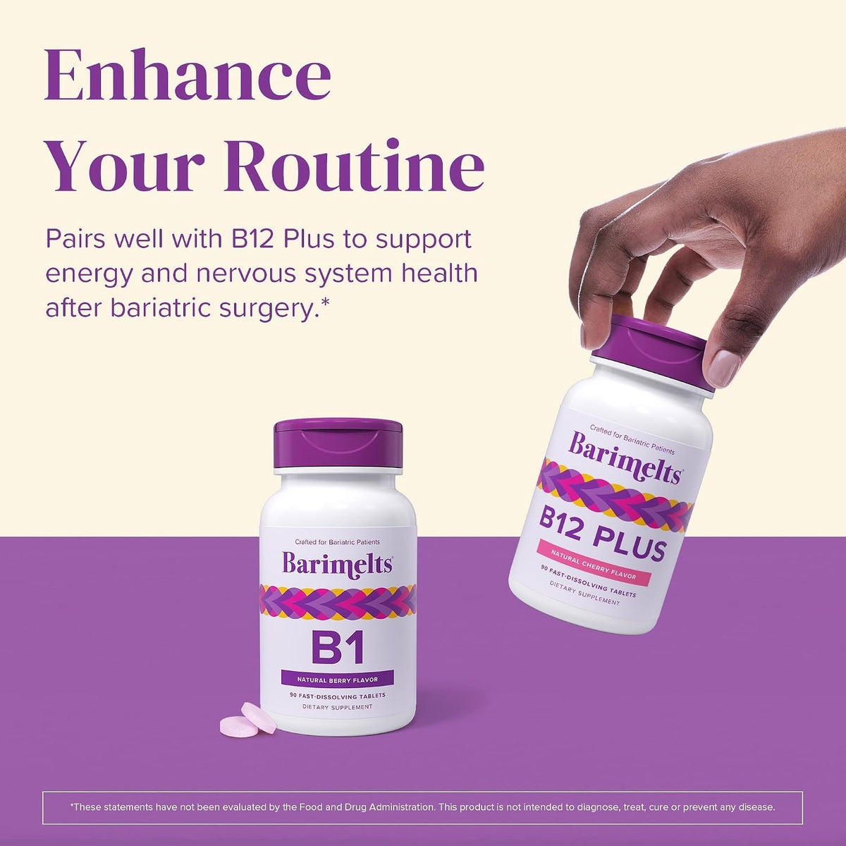 BariMelts Vitamin B1 (Thiamine) - 90 Fast-Dissolving Tablets, Sugar-Free Bariatric Supplement, Natural Berry Flavour - görsel 7
