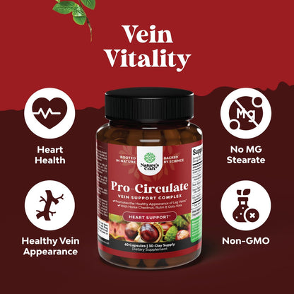 Natures Craft Vein Support Supplement – Horse Chestnut & Botanicals for Leg & Vein Health, Vegan, 60 Capsules