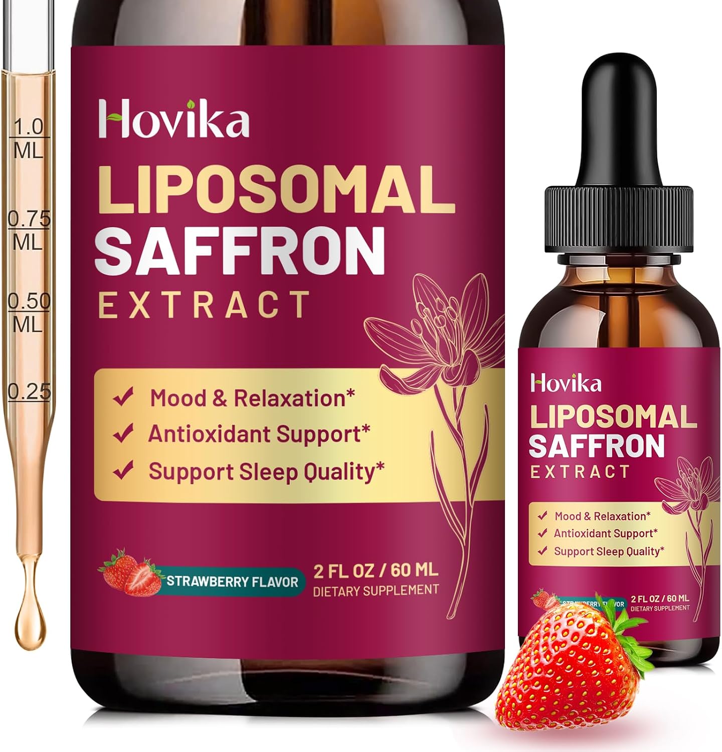 Liposomal Saffron Supplements - 88.5mg Saffron Extract with L-Theanine, Chamomile, Vitamin C, B6, B12 & D3 - Strawberry Flavour (2 Pack) - görsel 10