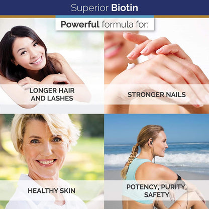 Superior Labs Biotin 5000 mcg – Non-GM Supplement for Hair, Skin and Nails – 120 Vegetable Capsules
