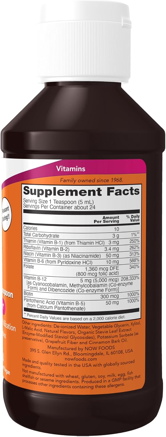 NOW Foods Ultra B-12 Liquid – 5000 mcg B12 with 800 mcg Folic Acid, 118 ml (4 fl oz) - görsel 2