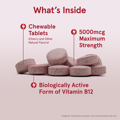 Jarrow Formulae Vitamin B12 5000 mcg – Maximum Strength for Energy & Nervous System Support, 90 Cherry Chewable Tablets