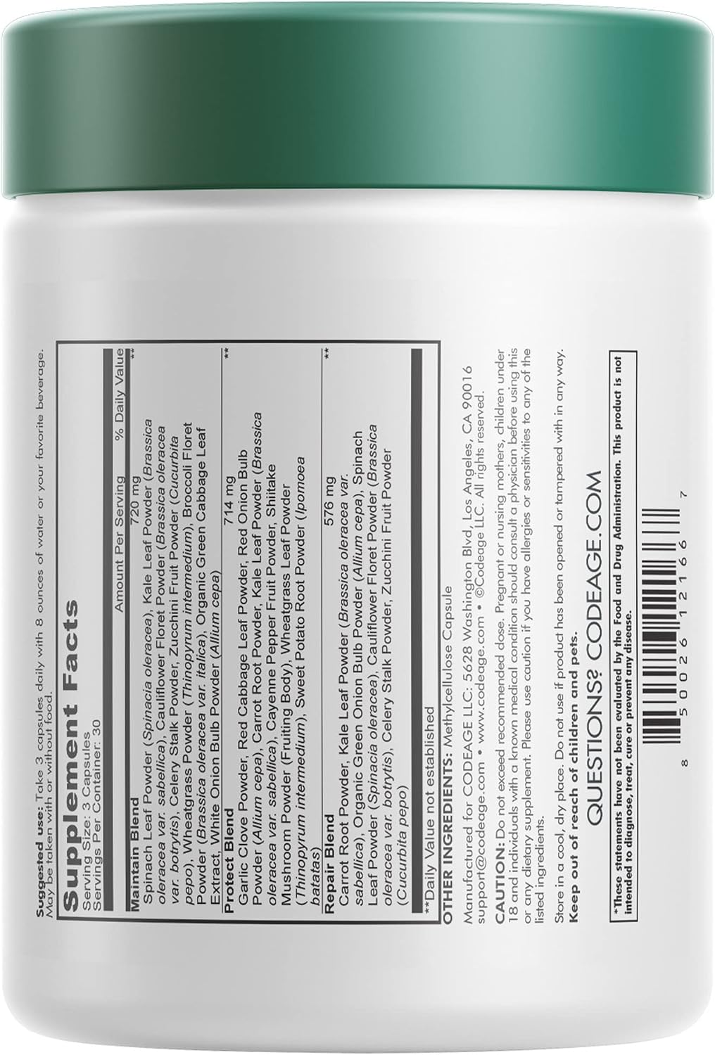 Codeage Instantfood Easy Veggies - Over 15 Vegetable Powders - Daily Vegan Whole Food Greens Supplement - 90 Capsules - görsel 4