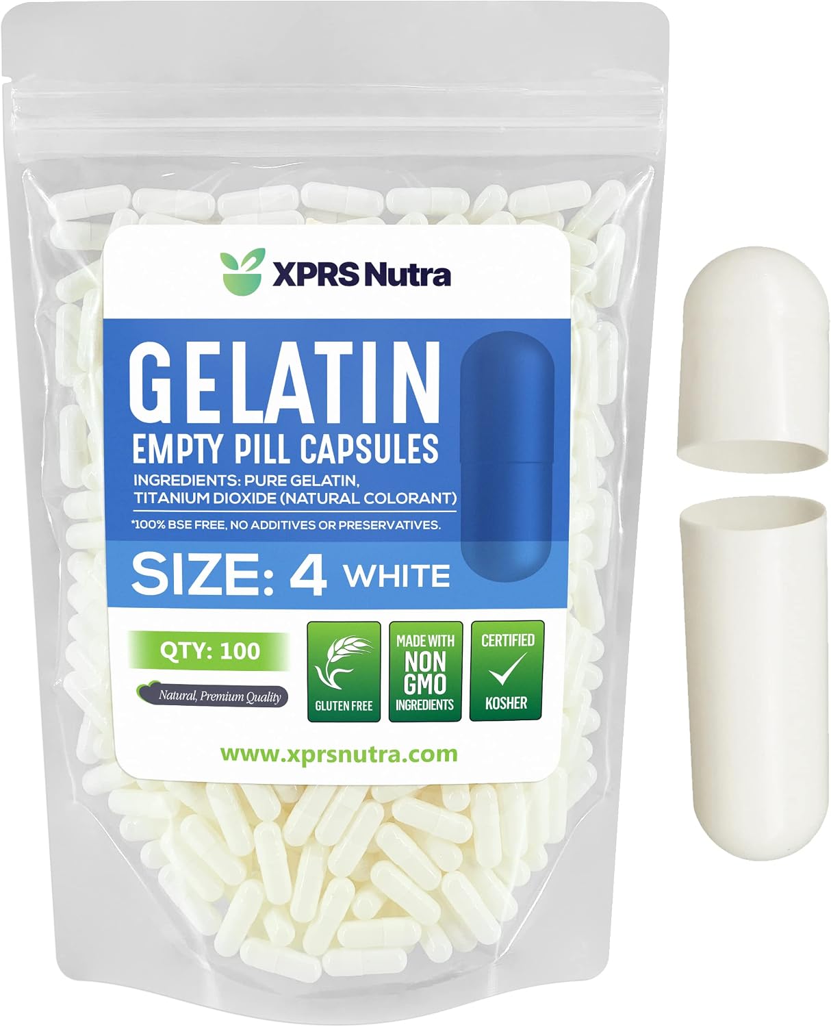 XPRS Nutra Size 4 Empty Gelatine Capsules – 100 Count Small Clear Capsules for DIY Supplement Filling - görsel 9