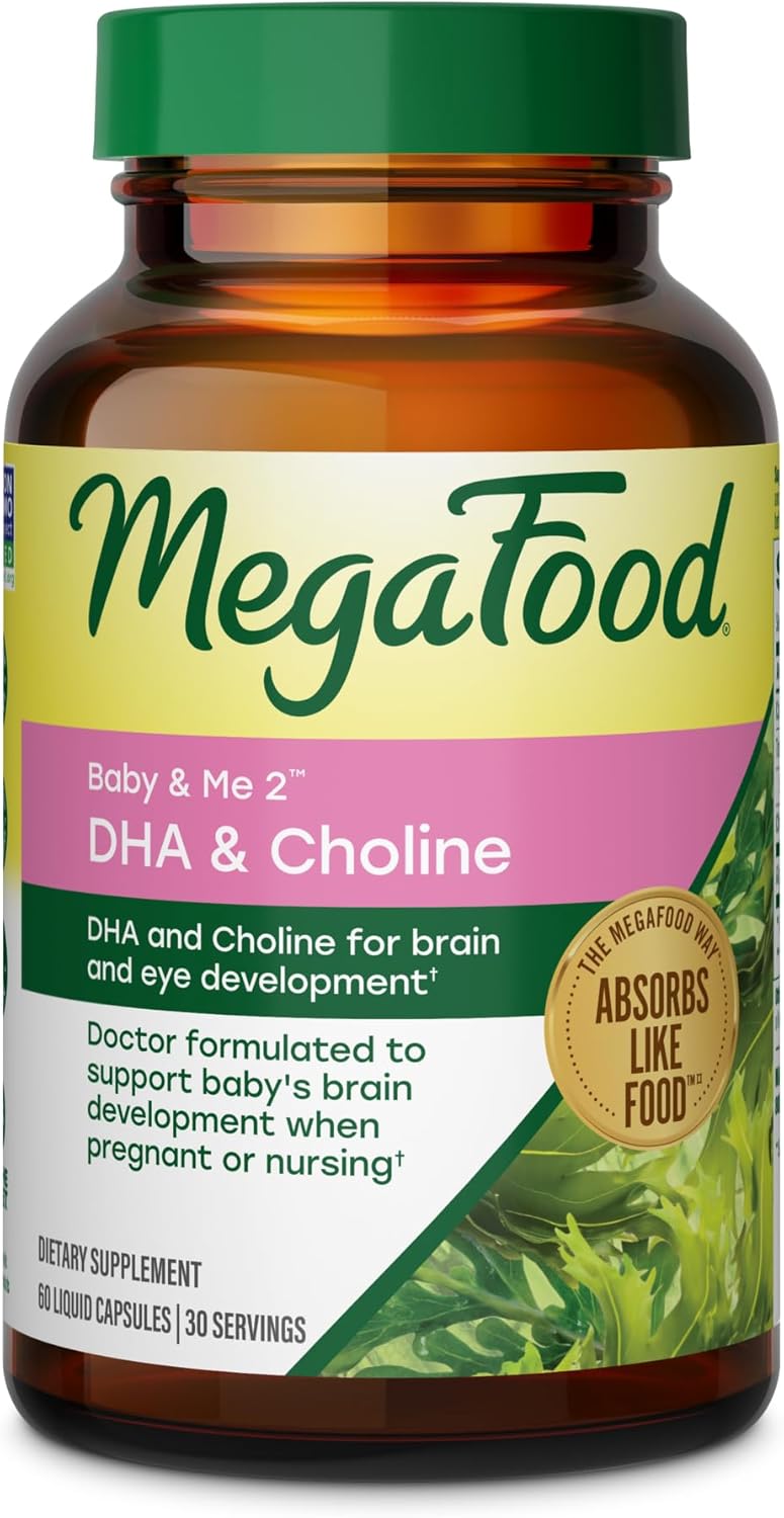 MegaFood Baby & Me 2 Prenatal DHA & Choline Supplement, Vegan, 60 Liquid Capsules - görsel 1