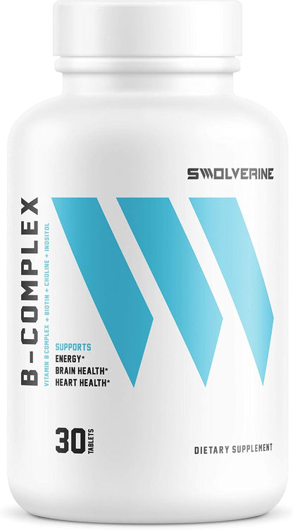 Swolverine B-Vitamin Complex | B-Complex Supplement with All 8 B Vitamins, Choline, Inositol, Biotin - 30 Servings