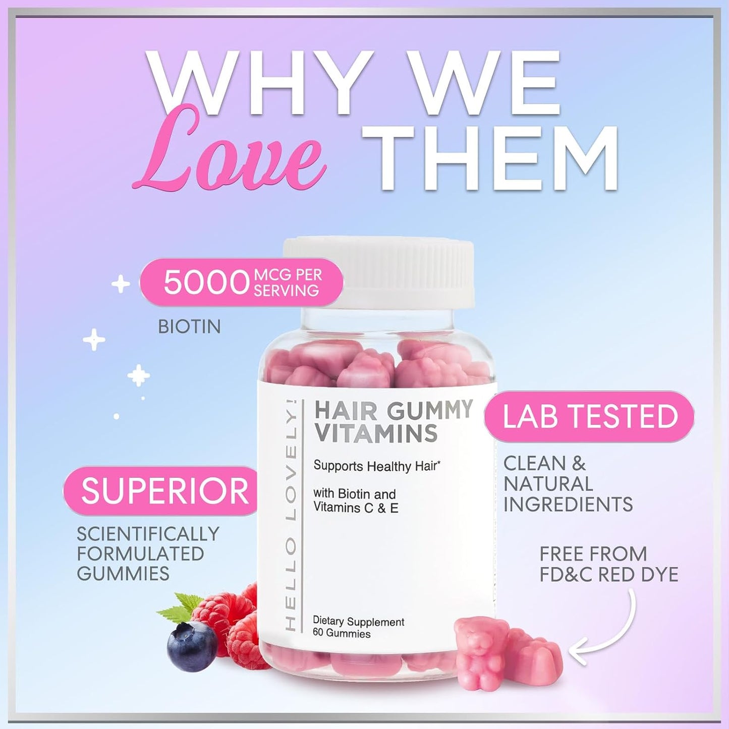 Hello Lovely! Hair Vitamins Gummies – Biotin 5000mcg – Berry Flavour (60 Gummies) - görsel 6