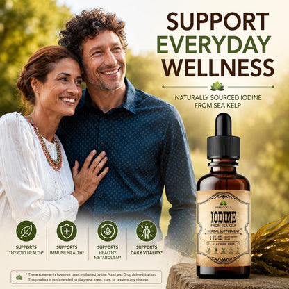 HERBALICIOUS Iodine Drops – Natural Iodine from Sea Kelp – Organic Non-GMO Thyroid Supplement – 118 ml