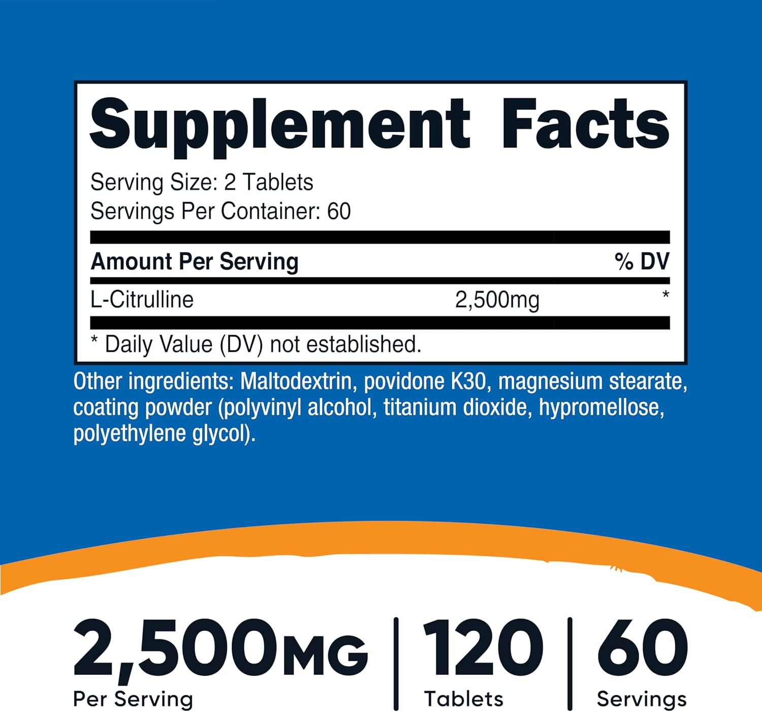 Nutricost L-Citrulline 2500mg per Serving – 120 Tablets (60 Servings) - görsel 2