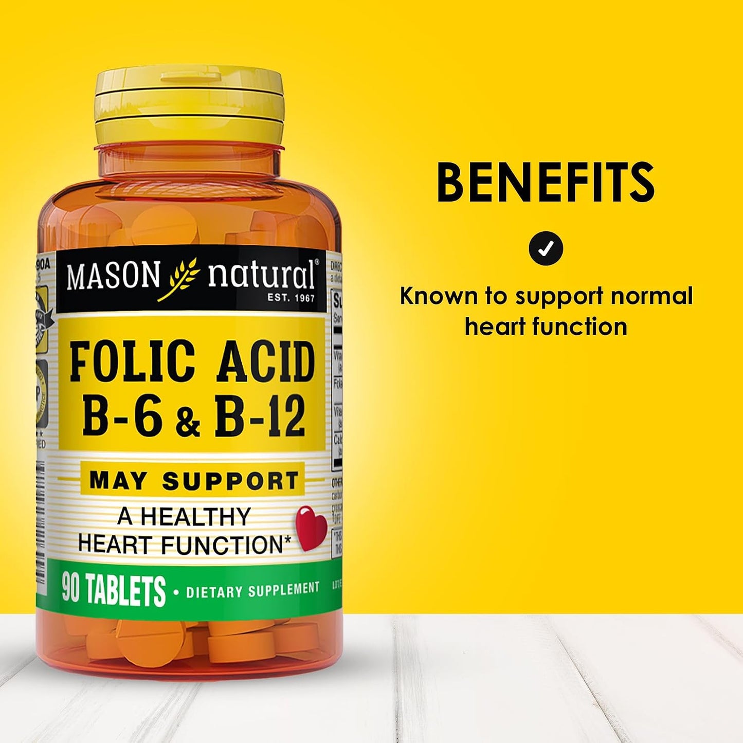Mason Natural Folic Acid with B6 & B12, 90 Day Supply, Supports Normal Heart Health and Metabolic Function - görsel 2
