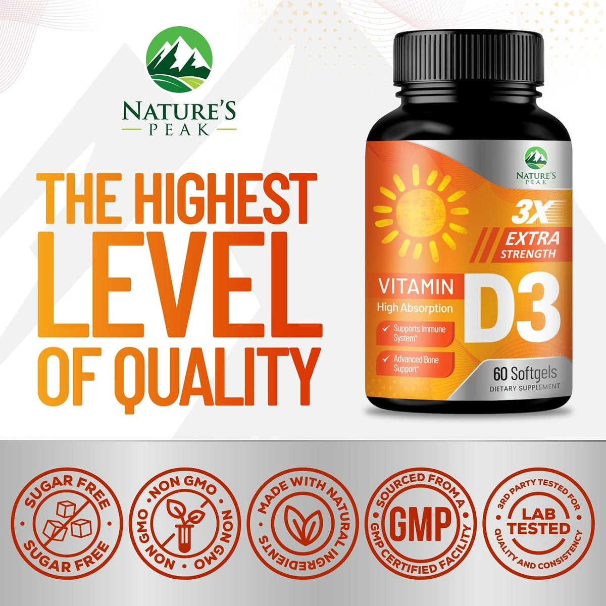 Vitamin D-3 5000 IU (125 mcg) Per Serving Softgels - Extra Strength Vitamin D Dietary Supplement for Bone, Teeth, Muscle Health & Immune Support, Rapid Absorption, Bottled in USA, Gluten-free - 60 Count - görsel 4