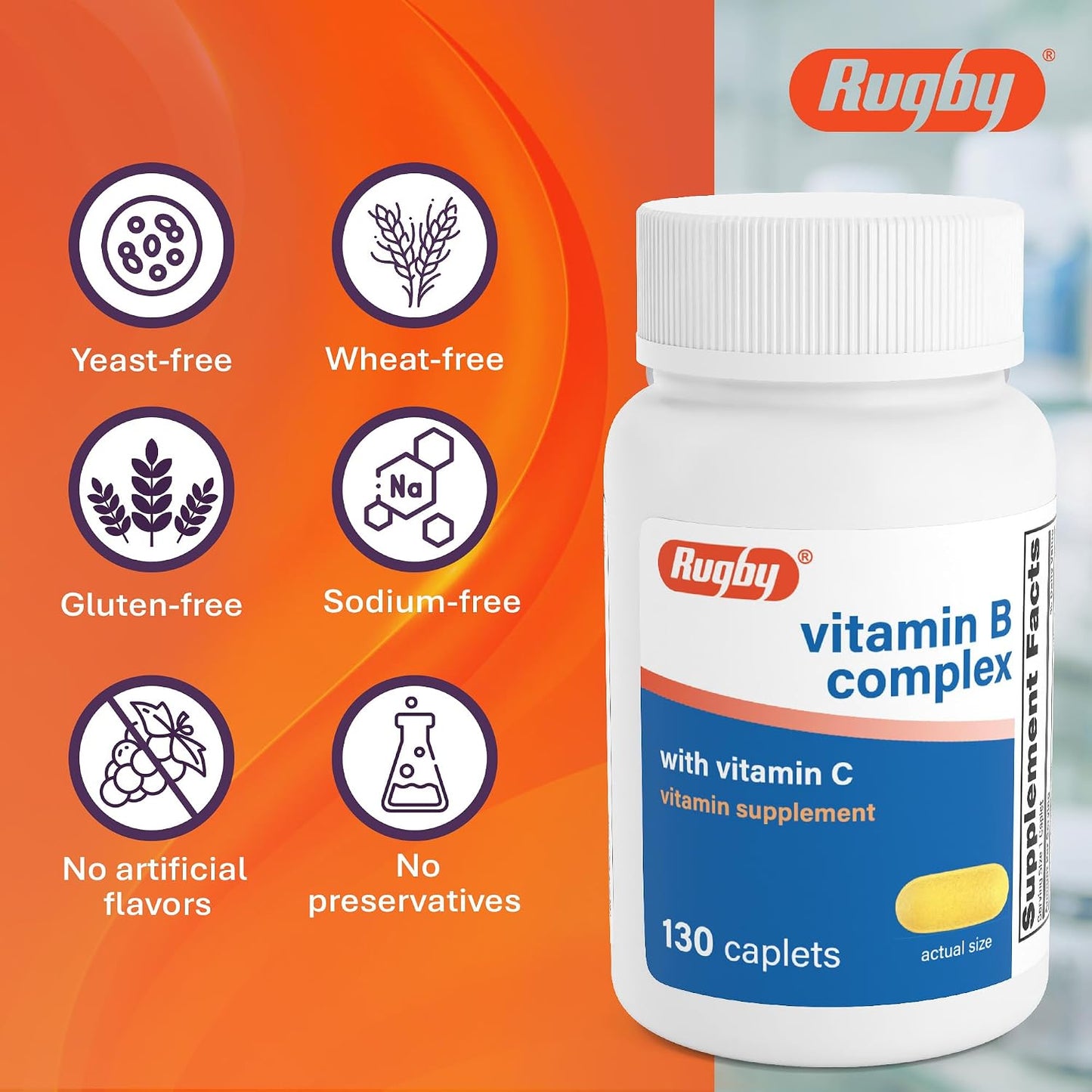Rugby Vitamin B Complex with Vitamin C – Gluten-free B Complex for Energy, Metabolism, Nerve and Immune Support, 130 Caplets - görsel 7