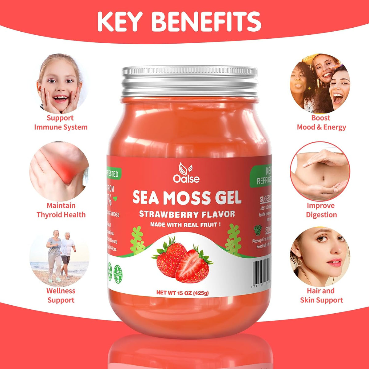 OALSE Wildcrafted Irish Sea Moss Gel - Strawberry, 425g - görsel 5