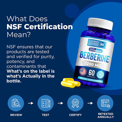 We Like Vitamins Berberine Supplement 1200 mg | NSF Certified | 60 Vegetarian Capsules