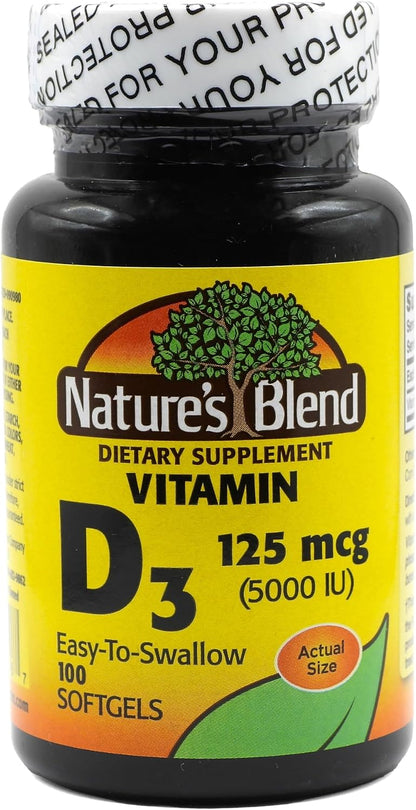 Nature's Blend Vitamin D3 125 mcg (5000 IU) Easy-to-Swallow Soft gel capsules, 100 Count