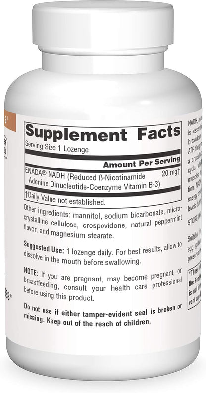 Source Naturals NADH 20mg – Supports Energy Metabolism & Nervous System – 10 Lozenges