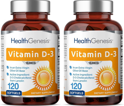 Vitamin D3 10,000 IU 120 Softgels – High Potency in Extra Virgin Olive Oil