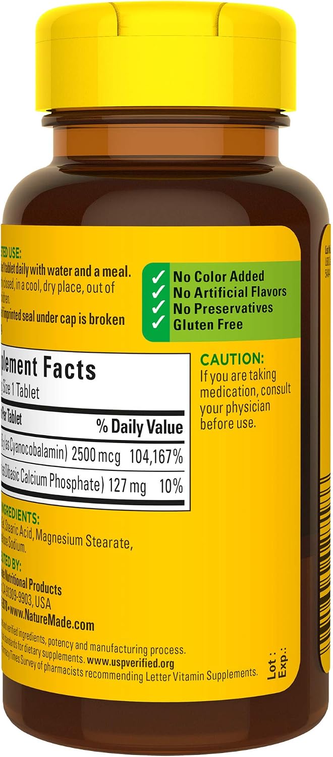 Nature Made Extra Strength Vitamin B12 2500 mcg Tablets, 60 Tablets - görsel 8