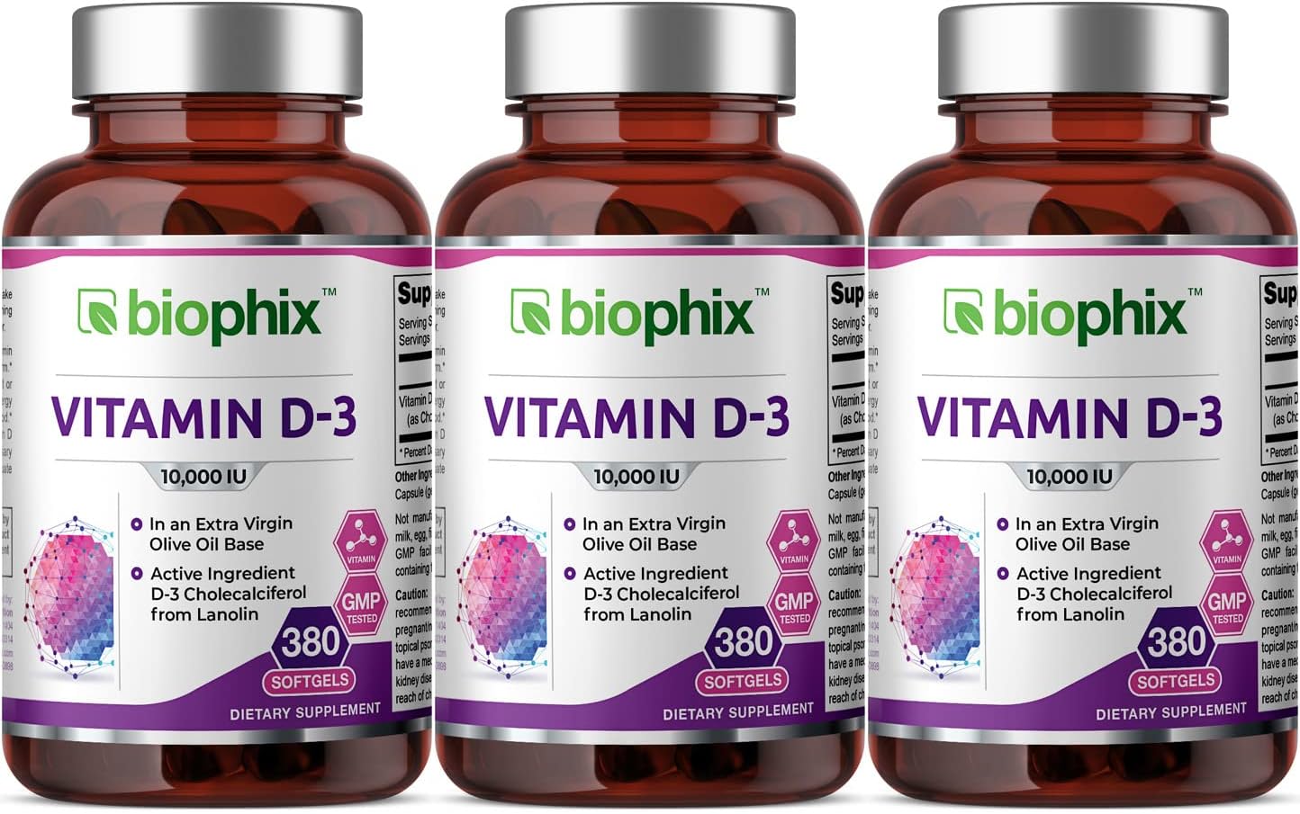 biophix Vitamin D3 10,000 IU – 380 Softgels, Pack of 3 - görsel 1
