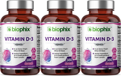 biophix Vitamin D3 10,000 IU – 380 Softgels, Pack of 3