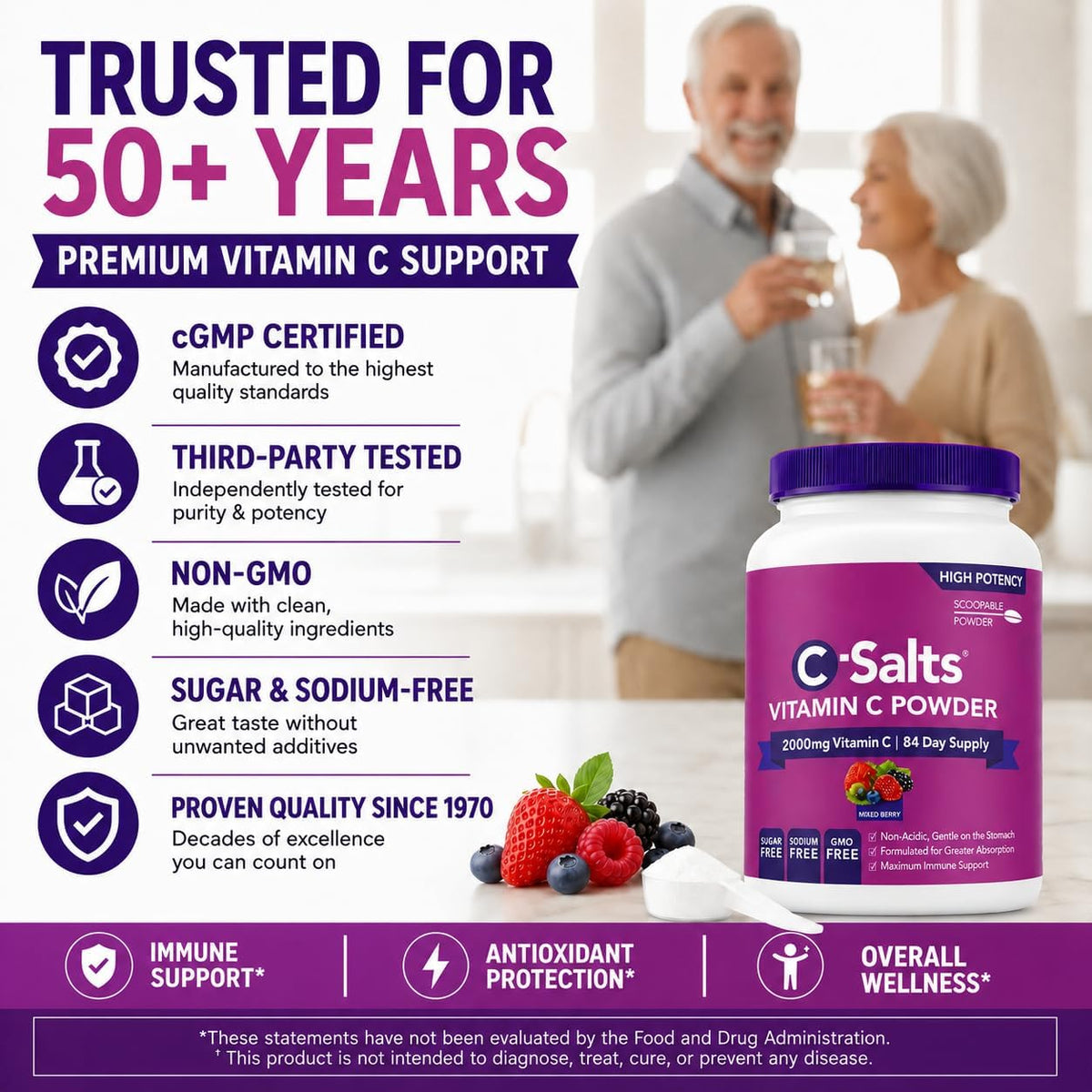 C-Salts Buffered Vitamin C Powder – Organic, Stomach-Friendly Vitamin C Drink – Mixed Berry, 227g (84 Servings) - görsel 6