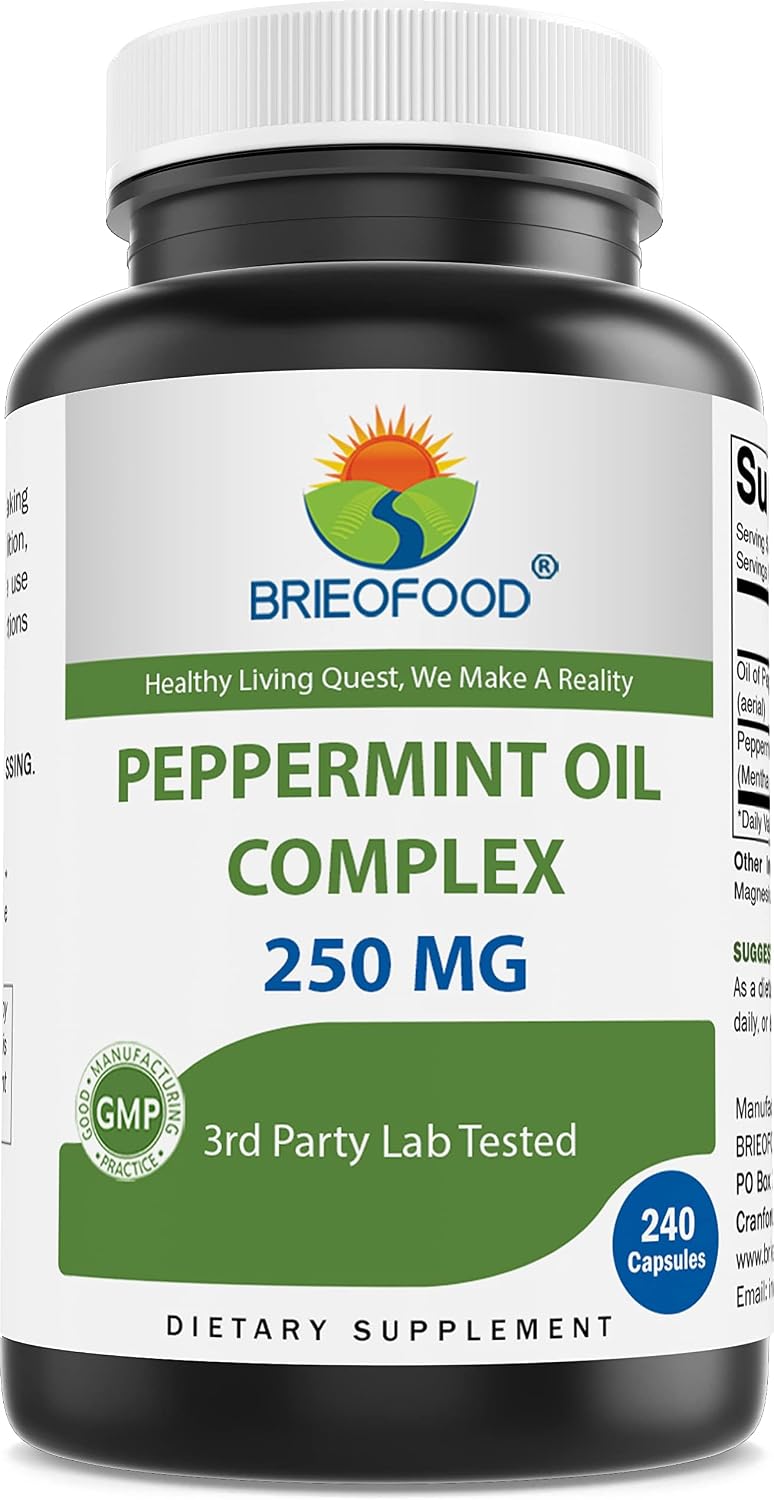 Brieofood Peppermint Oil Complex – 250 mg – 240 Capsules – Supports Digestive Comfort – Gluten-free & Non-GMO - görsel 1