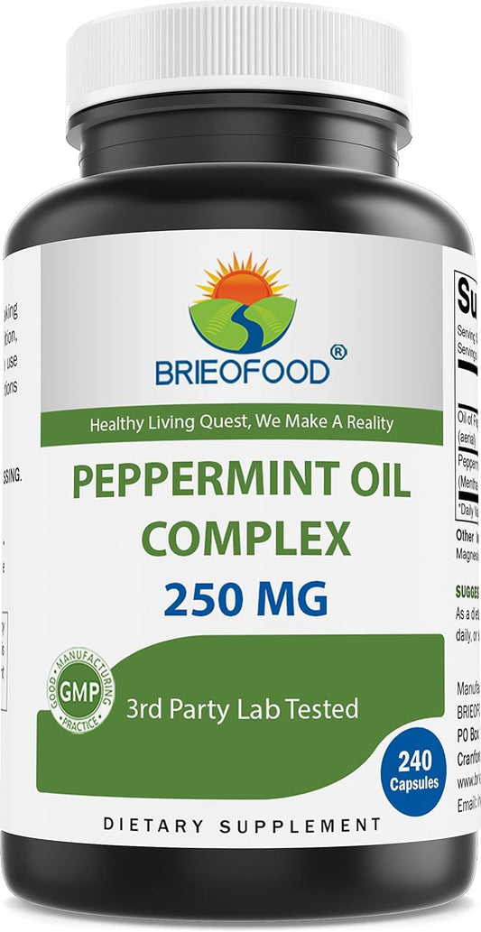Brieofood Peppermint Oil Complex – 250 mg – 240 Capsules – Supports Digestive Comfort – Gluten-free & Non-GMO