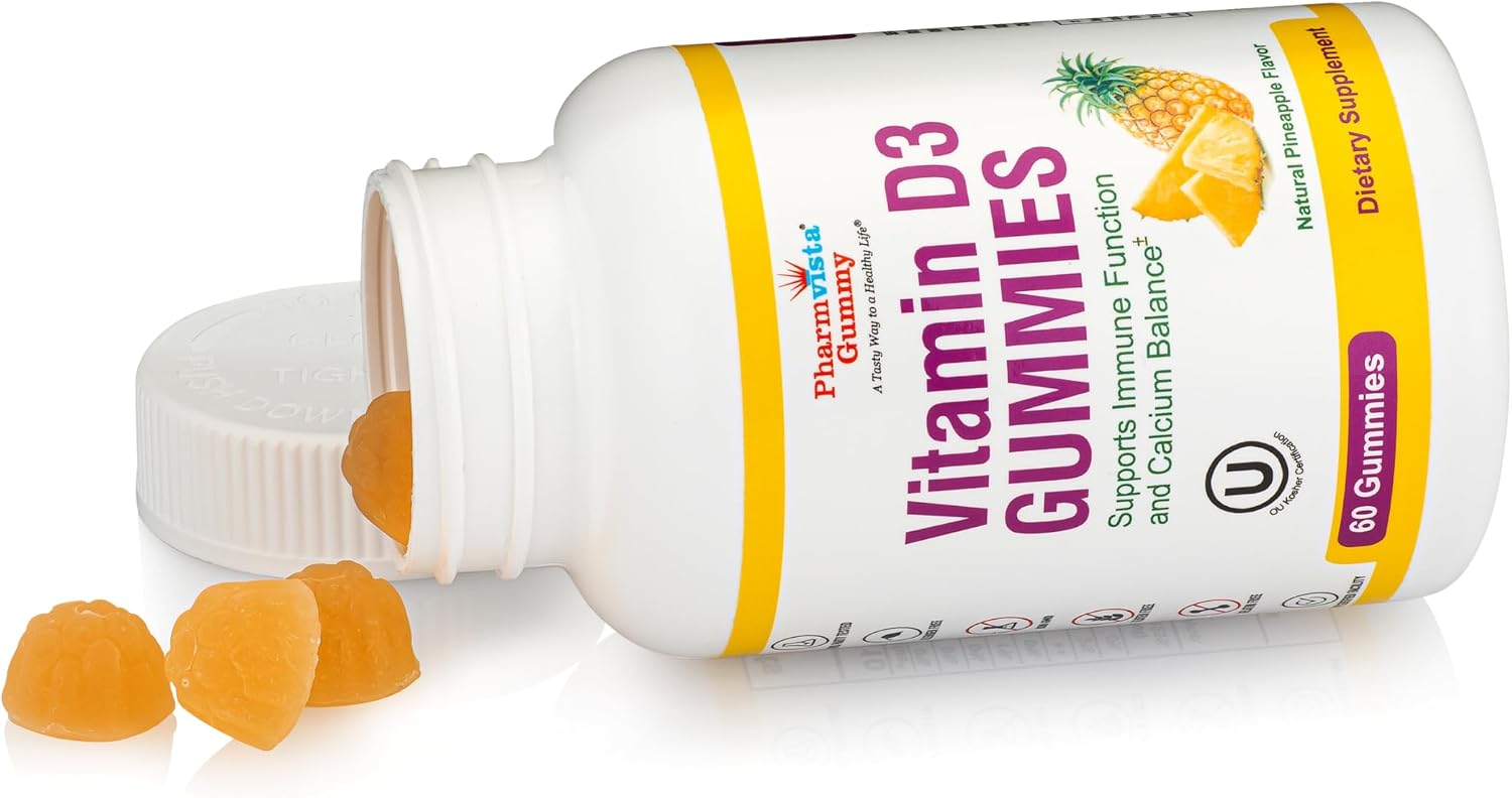Vitamin D3 Gummies - Tasty, Gluten-free, Non-GM Gummy Vitamin - 60 Count (Pineapple Flavour) - görsel 4