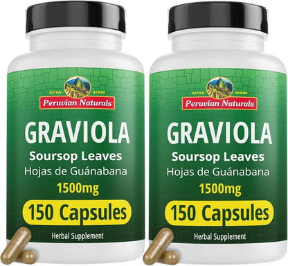 Peruvian Naturals Graviola Soursop Capsules – 1500 mg Premium Soursop Extract, 150 Count