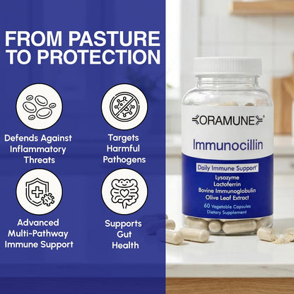 ImmunoCillin Immune Support Supplement with Lactoferrin, Lysozyme, Bovine Immunoglobulin & Olive Leaf Extract – Supports Immune Defence, Promotes Cellular Health for Adults – 60 Capsules