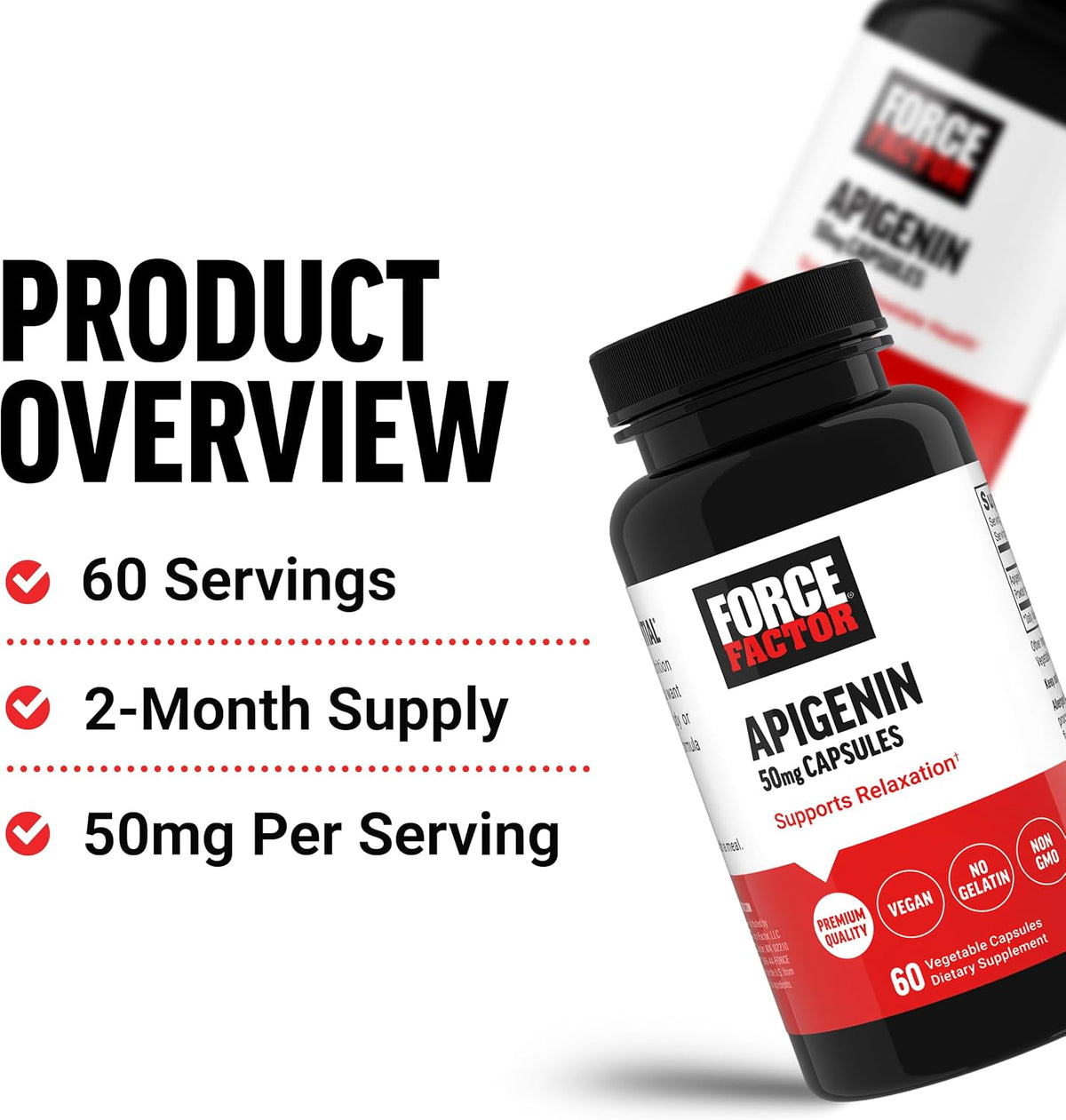 Force Factor Apigenin Food Supplement for Relaxation and Stress Support, Powerful Bioflavonoid and Antioxidant, Apigenin 50mg, Premium Quality, Vegan, Non-GMO, 60 Capsules (Packaging May Vary) - görsel 3