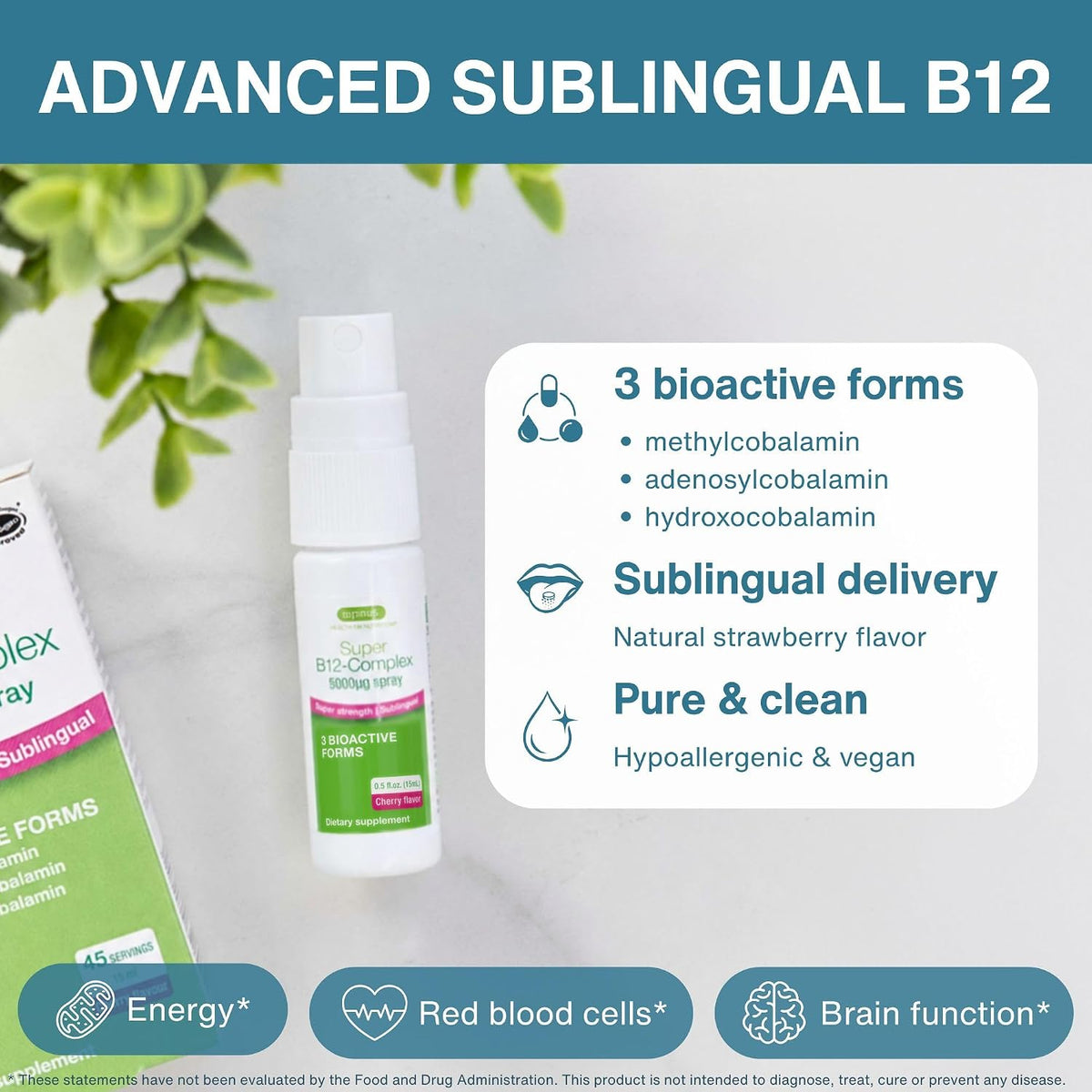 Igennus Triple Vitamin B12 Complex 5000mcg, Liquid Sublingual Spray, 45 Servings, Natural Cherry Flavour, Vegan - görsel 2