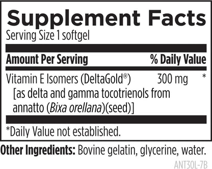 Designs for Health Annatto-E 300mg Tocotrienols Vitamin E - Delta + Gamma Tocotrienols to Support Heart Health, Eye Health, Healthy Ageing - DeltaGold Antioxidants Supplement (60 Vitamin E Softgels)