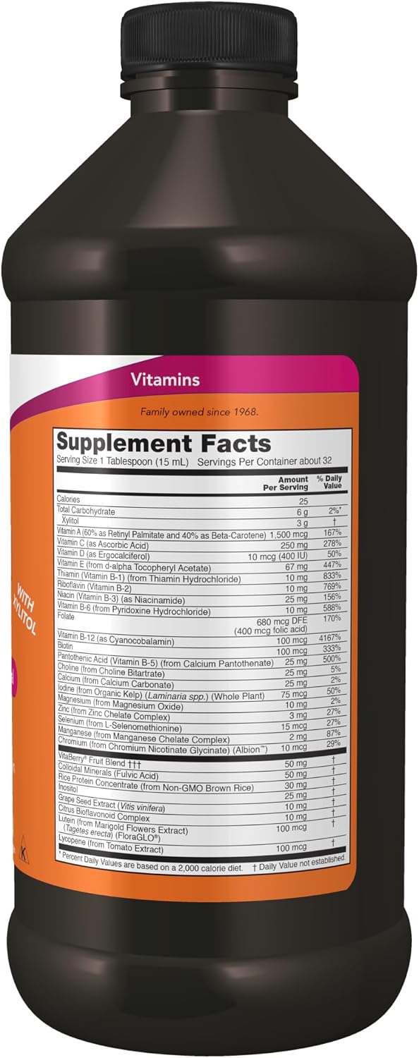 NOW Foods Liquid Multivitamin, Tropical Orange Flavour, Fast Absorption with Added Phytonutrients, 473 ml - görsel 2