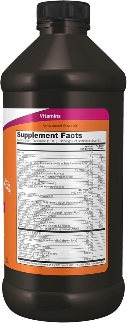 NOW Foods Liquid Multivitamin, Tropical Orange Flavour, Fast Absorption with Added Phytonutrients, 473 ml