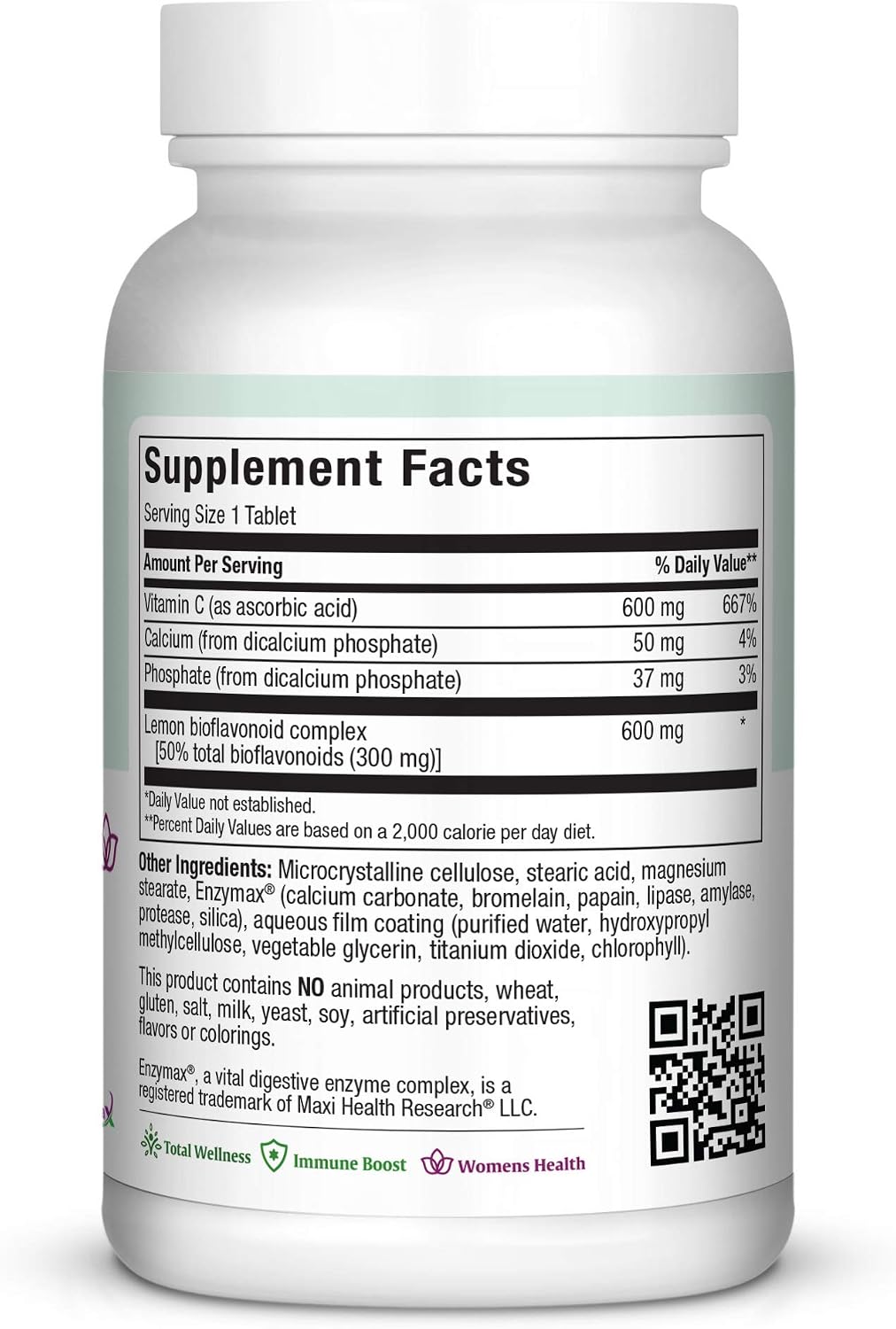 Pure-C Bio 600 – Vitamin C Complex 600 mg with Lemon Bioflavonoids, Calcium and Phosphorus – 90 Tablets - görsel 2