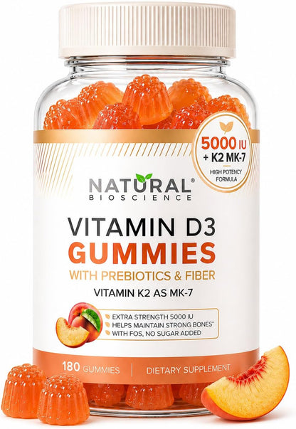 Sugar Free Vitamin D3 K2 Gummies 5000 IU + K2 MK7 80 mcg – Natural Peach Flavour