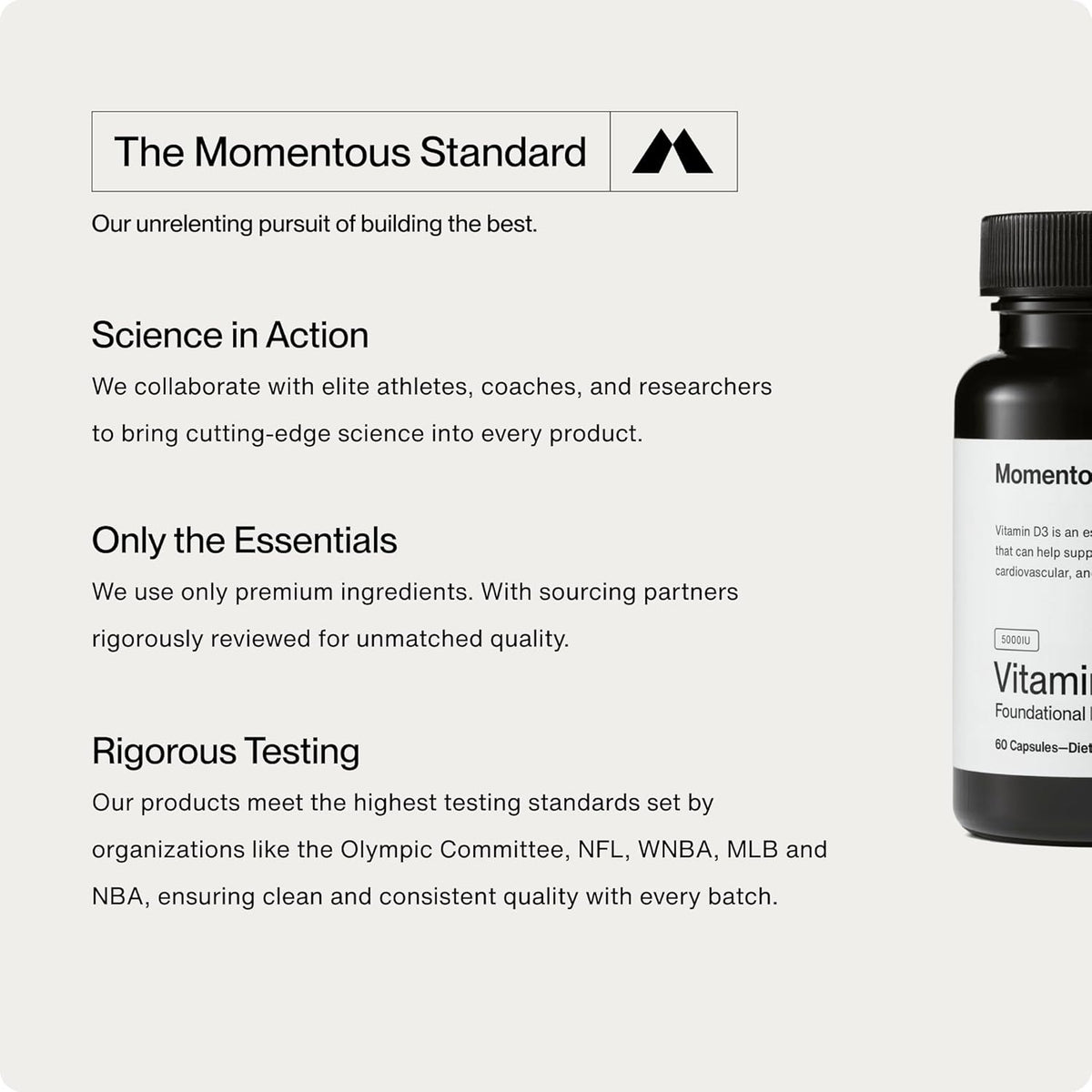Momentous Vitamin D3 Supplement - 5,000 IU - NSF Certified for Sport - Gluten-free - 60 Capsules - görsel 6