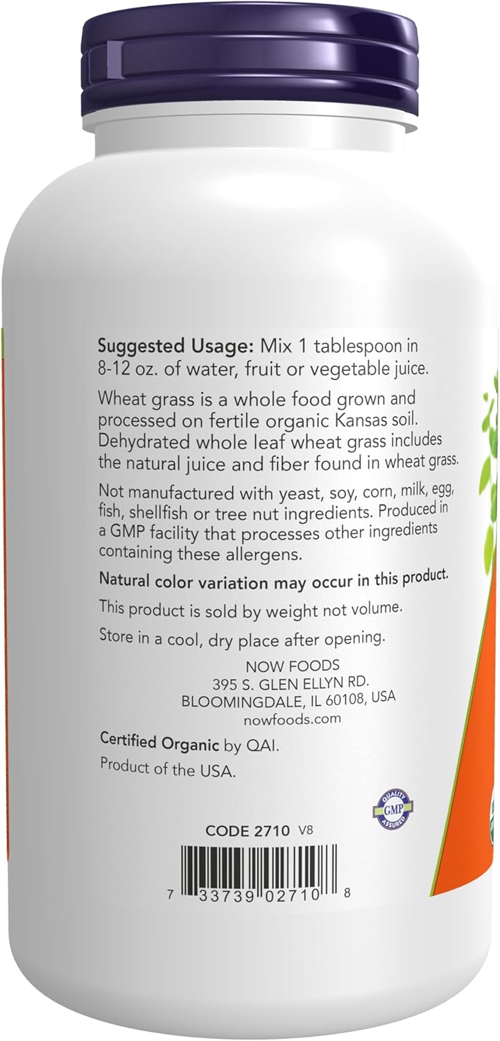 NOW Foods Certified Organic Wheat Grass Powder, 255 g - görsel 3