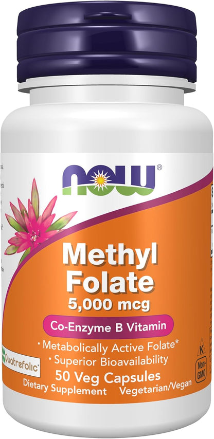 NOW Foods Methyl Folate 5,000 mcg, 50 Veg Capsules