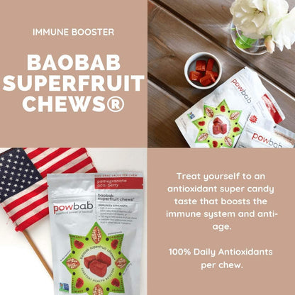 Powbab Baobab Superfruit Chews - 750mg Raw Baobab Powder, Organic, Immune Superfood, Antioxidant Blend with Acai & Pomegranate, Non-GMO, 30 Chews