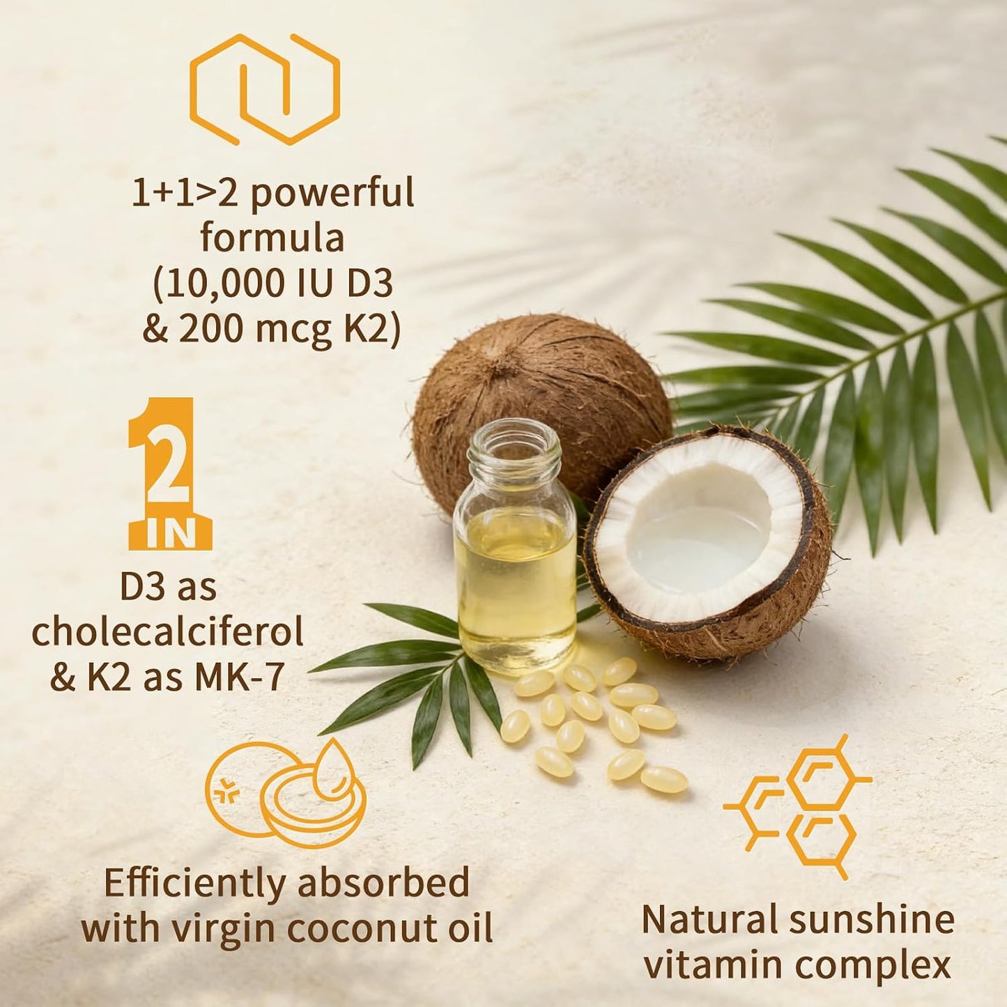 LETSCOL 2-in-1 Vitamin D3 K2 Soft gel capsules - 10000 IU D3 & 200 mcg K2 MK-7 - görsel 4