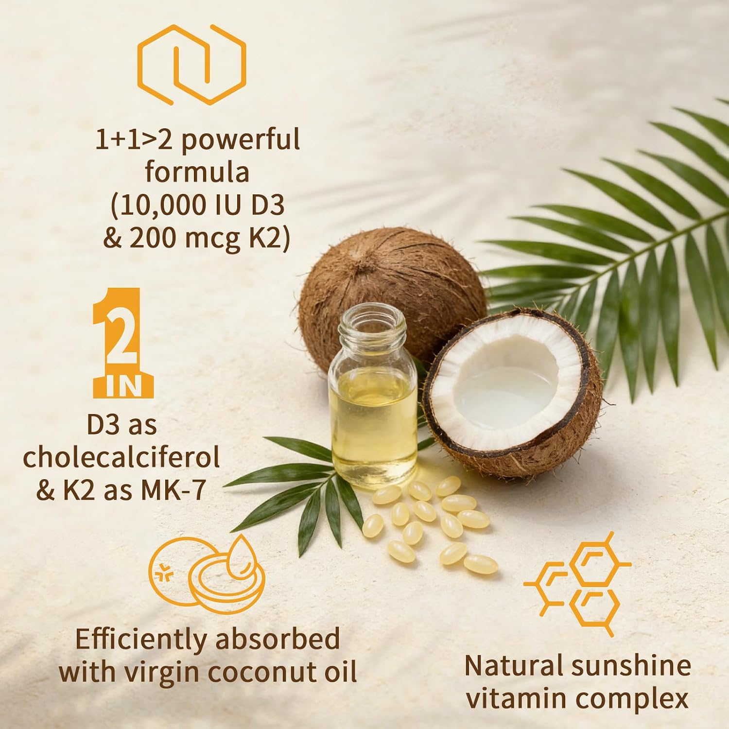 LETSCOL 2-in-1 Vitamin D3 K2 Soft gel capsules - 10000 IU D3 & 200 mcg K2 MK-7 - görsel 4