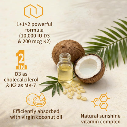 LETSCOL 2-in-1 Vitamin D3 K2 Supplement, 10000 IU D3 & 200 mcg K2 (MK-7) Soft gel capsules