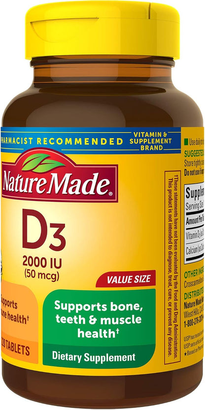 Nature Made Vitamin D3 2000 IU (50 mcg), 220 Tablets