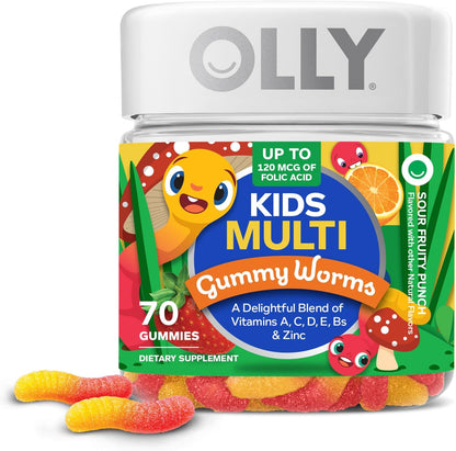 OLLY Kids Multivitamin Gummy, Overall Health and Immune Support, Vitamins A, C, D, E, Bs and Zinc, Sour Fruity Punch, 70 Gummies